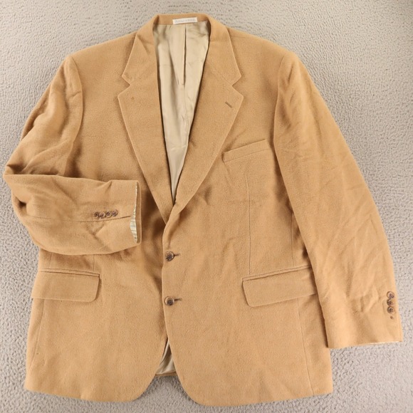 VTG Camel Jacket XL XLT 48L Tan Club Room 100% Camel Hair Blazer USA Flannel - Picture 1 of 16